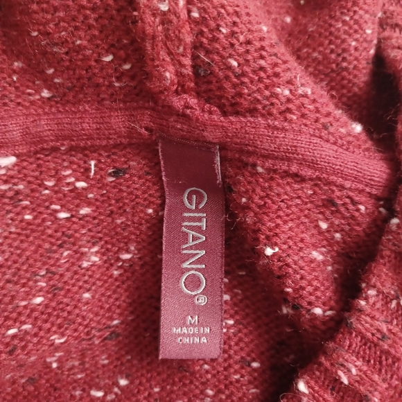 Gitano Holiday Knit Sweater Medium Red V-Neck W/ Hood -Long Sleeve -Drawstring - Picture 7 of 14